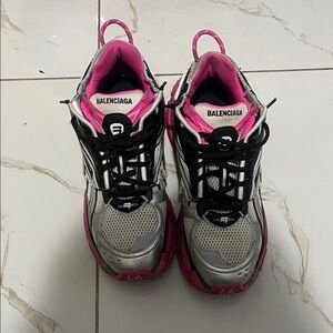 Balenciaga Metallic Silver and Vibrant Pink Sneakers